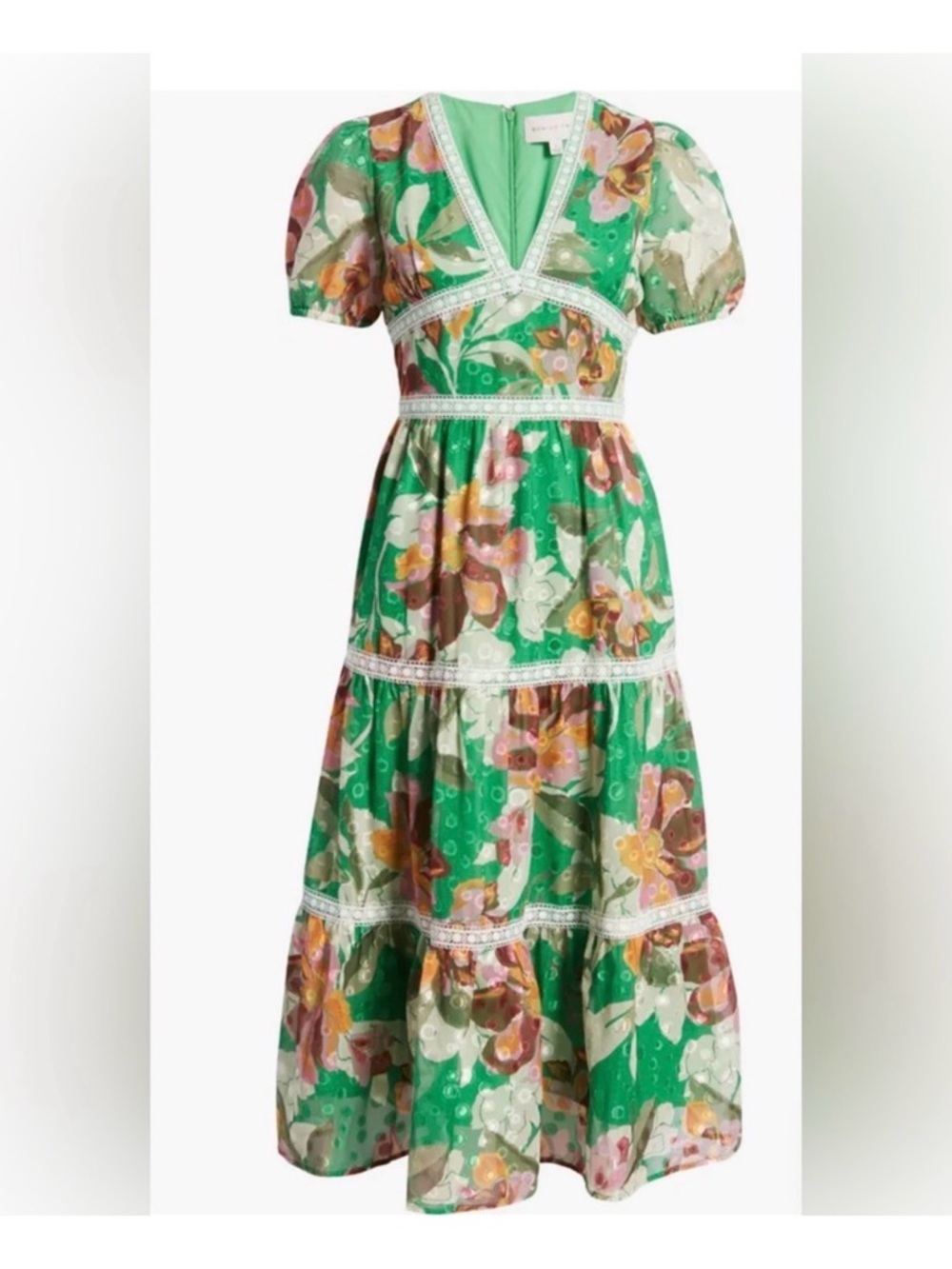 Adelyn Rae Green floral print maxi dress M